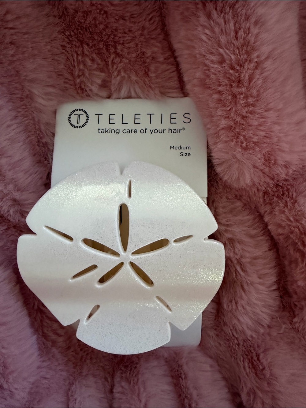 TELETIES Sand Dollar Medium Flat Hair Clip White Shimmer NWT